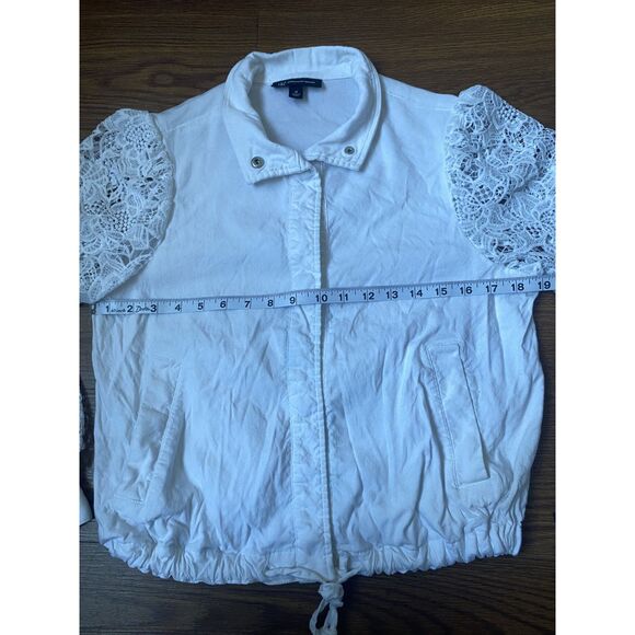 White Cropped Sheer Lace Bomber Jacket Size M - Picture 5 of 7